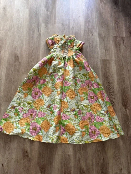 elliatt laurel green floral jacquard strapless ruffle maxi gown dress medium NEW - Picture 10 of 17